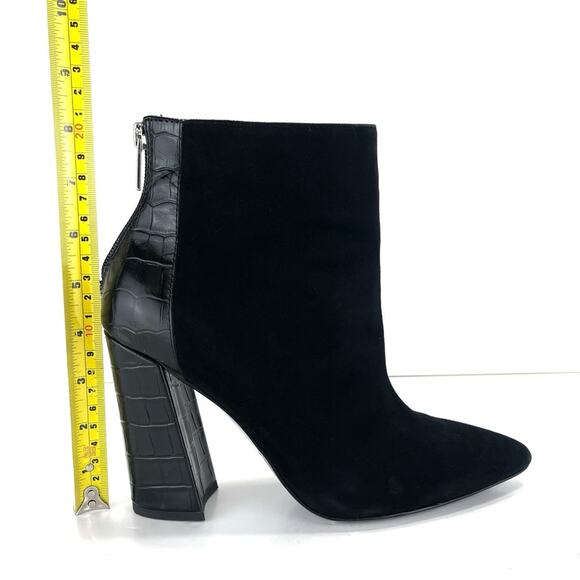 Charles David Micro Black Block High Heel Bootie Sz 7.5 Fine Leather Pointed Toe - Picture 8 of 13